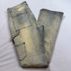 SERENEDE Stacked Denim Jeans Men's 36 Distressed Light Wash‎ Flared Carpenter
